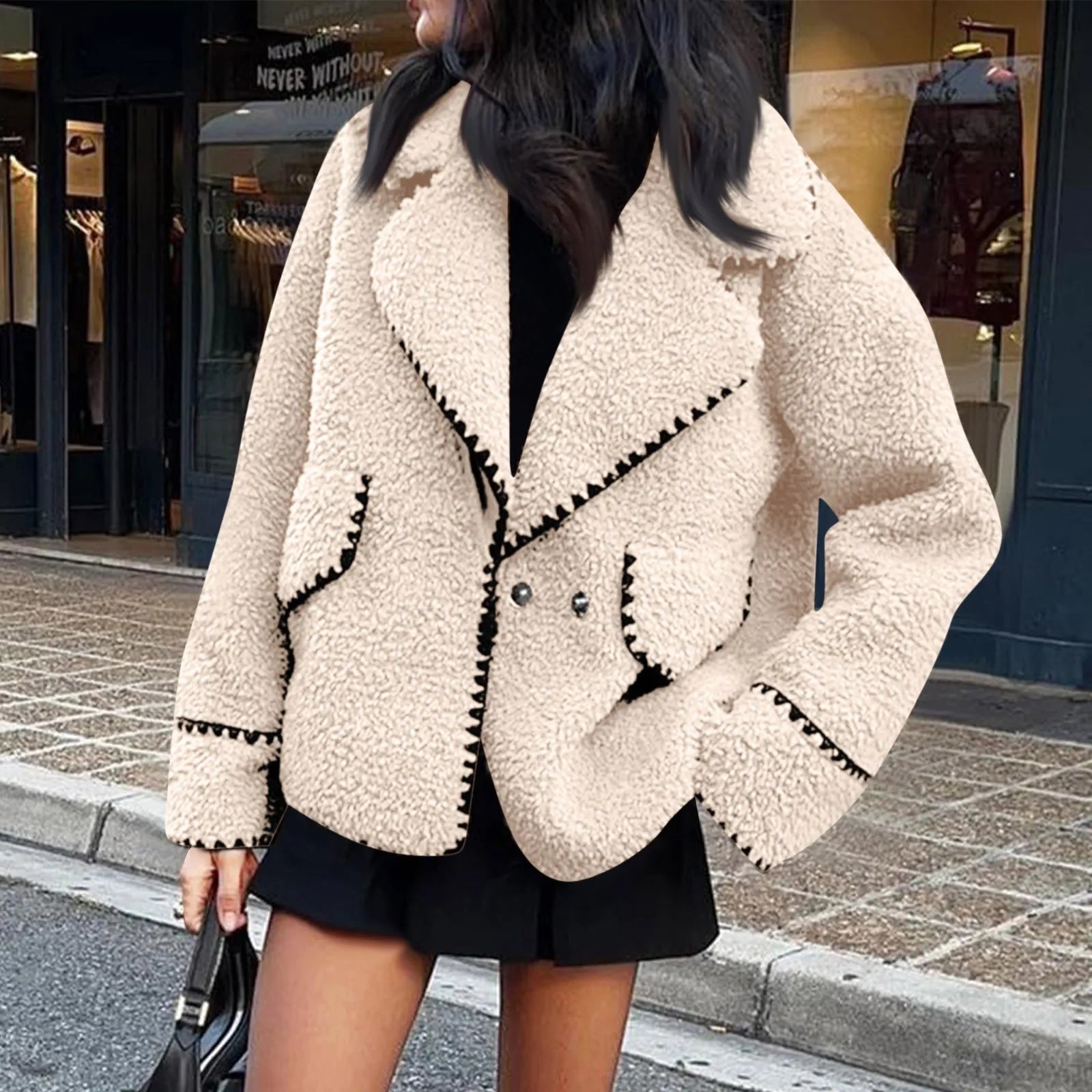 Contrast Plush Coat